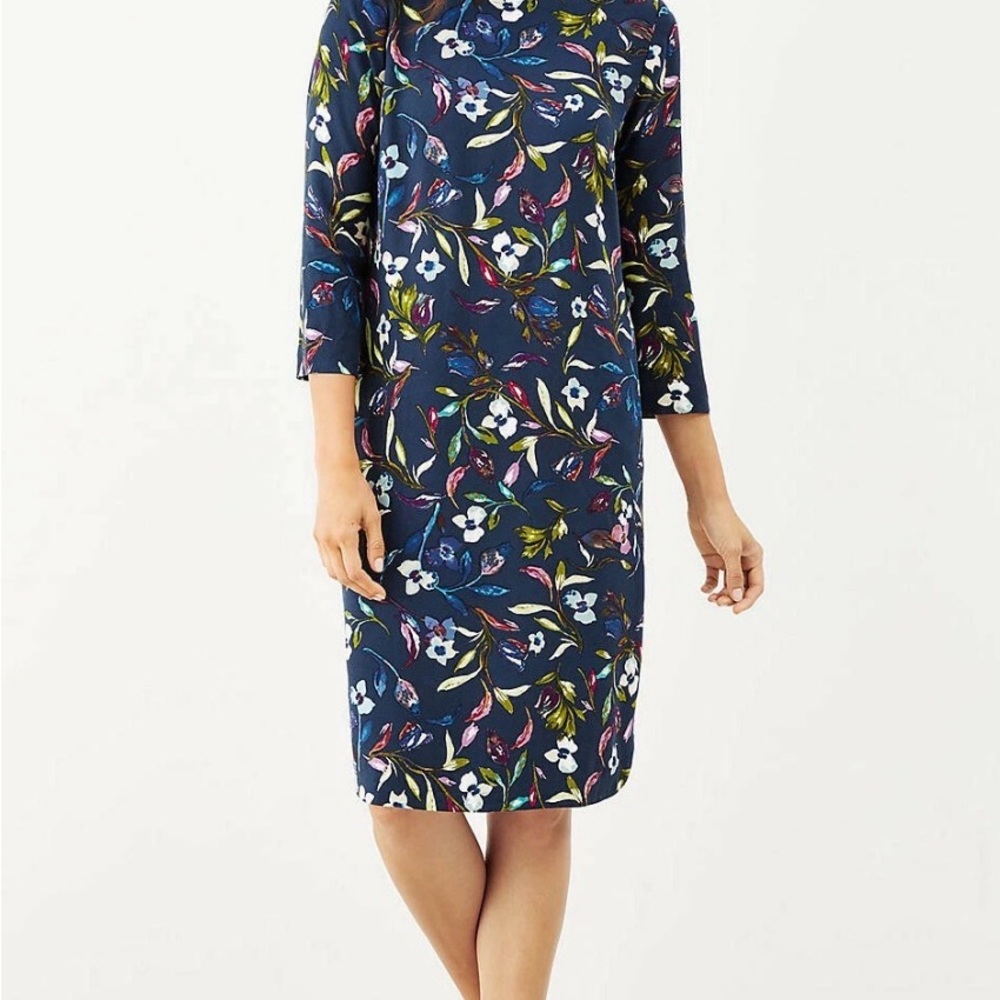 J Jill‎ Multi-color Watercolor Floral Midi Dress 3/4 Sleeve Women Size Medium P